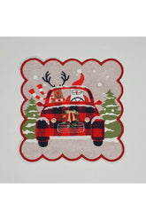 Yılbaşı Araba Desenli Dijital Baskılı Nakış Kenar Kokteyl Peçetesi